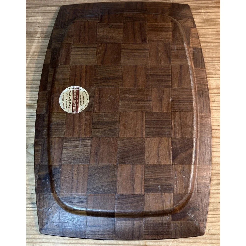 VTG Hand Woven Weavewood Steak Sizzler Aluminum Insert Walnut Serving Tray USA